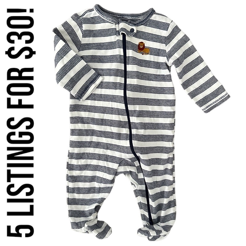 Carter’s Striped Lion Zip Sleeper Footies Sleep and Play Baby Boy 6 Months EUC